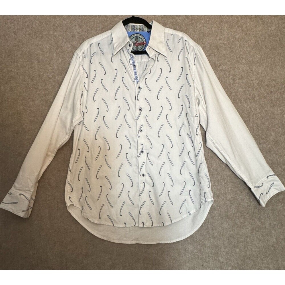 Robert Graham Men’s Large Paisley Button Up Flip Contrast Cuff Art To Wear Shirt